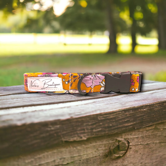 Mini Orange Floral Dog Collar