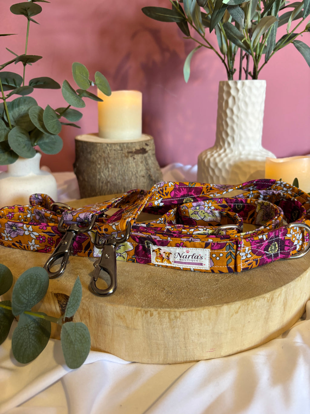 Handmade Orange Floral Hands Free Lead | Adjustable Multi-Use Lead | 2–3m
