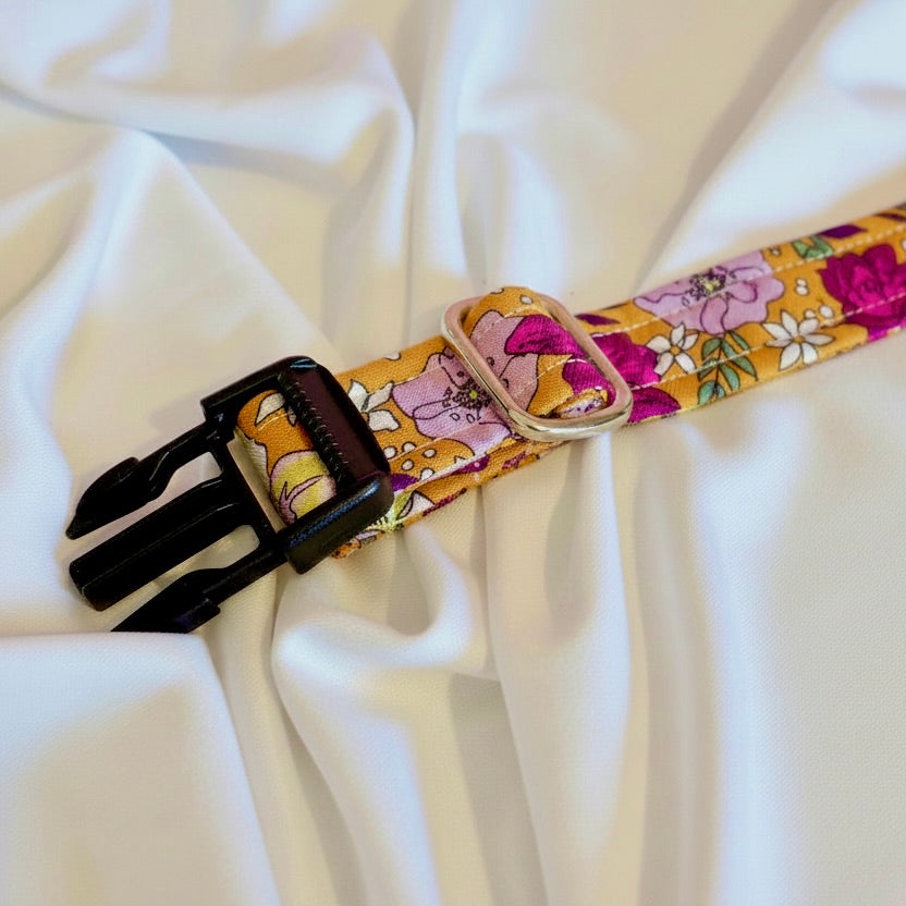 1" Handmade Orange Floral Dog Collar | Strong & Adjustable