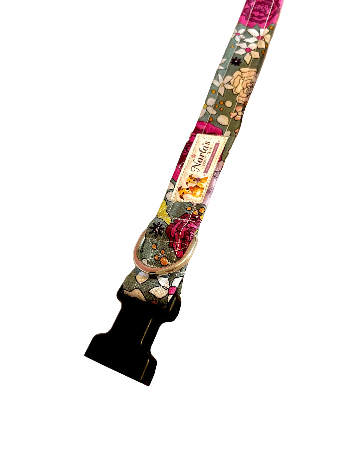 1" Handmade Green Floral Dog Collar | Strong & Adjustable
