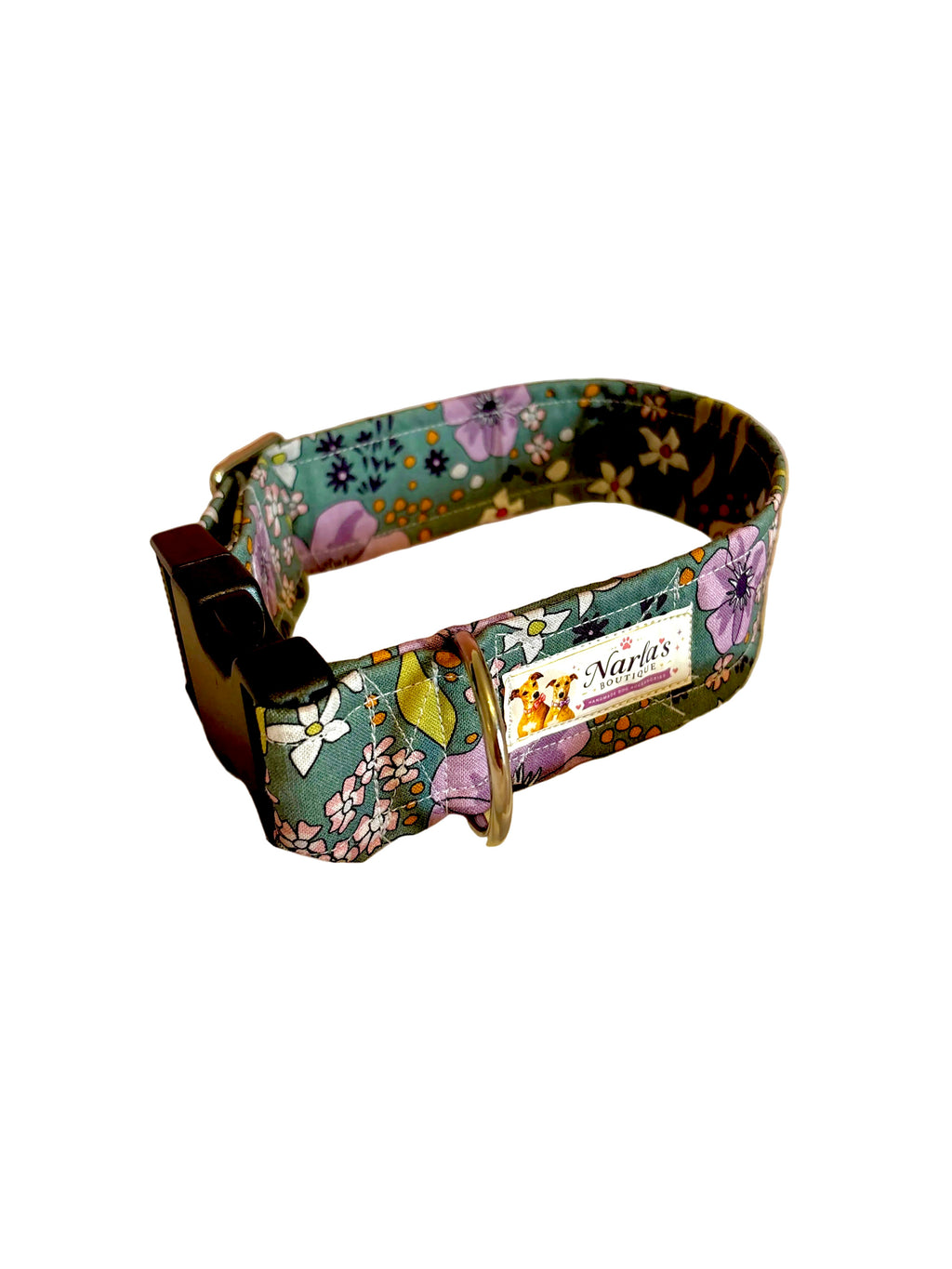 1.5" Handmade Green Floral Dog Collar | Strong & Adjustable