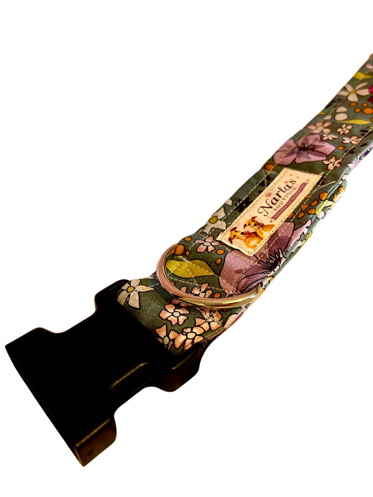 1.5" Handmade Green Floral Dog Collar | Strong & Adjustable