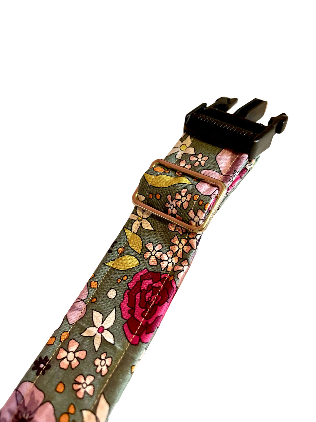 1.5" Handmade Green Floral Dog Collar | Strong & Adjustable