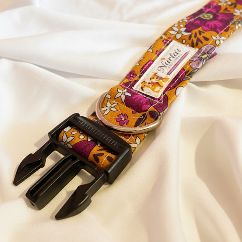 1.5" Handmade Orange Floral Dog Collar | Strong & Adjustable