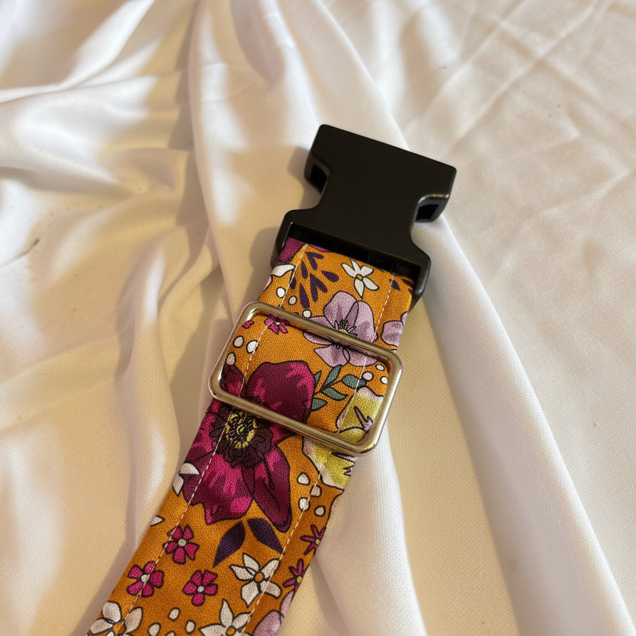 1.5" Handmade Orange Floral Dog Collar | Strong & Adjustable