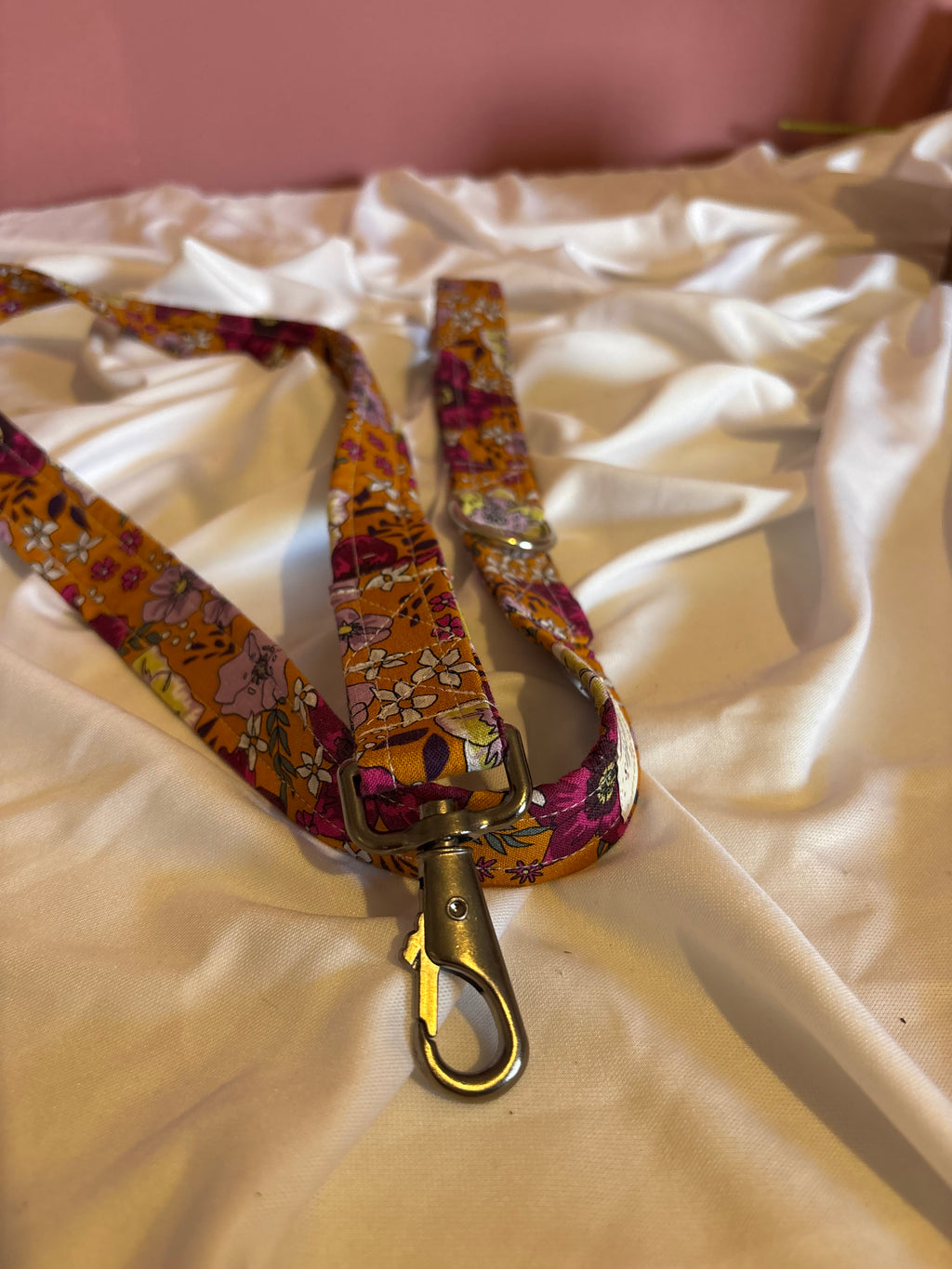 Handmade Orange Floral Dog Lead | 1.2m Adjustable Fabric Lead