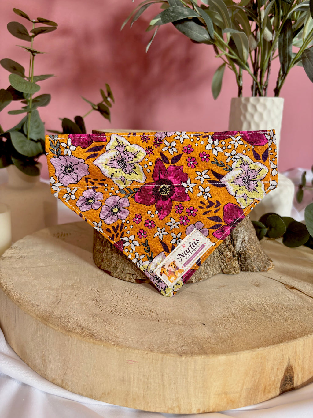 Orange Floral Bandana| Handmade Collar Slide-On Bandana