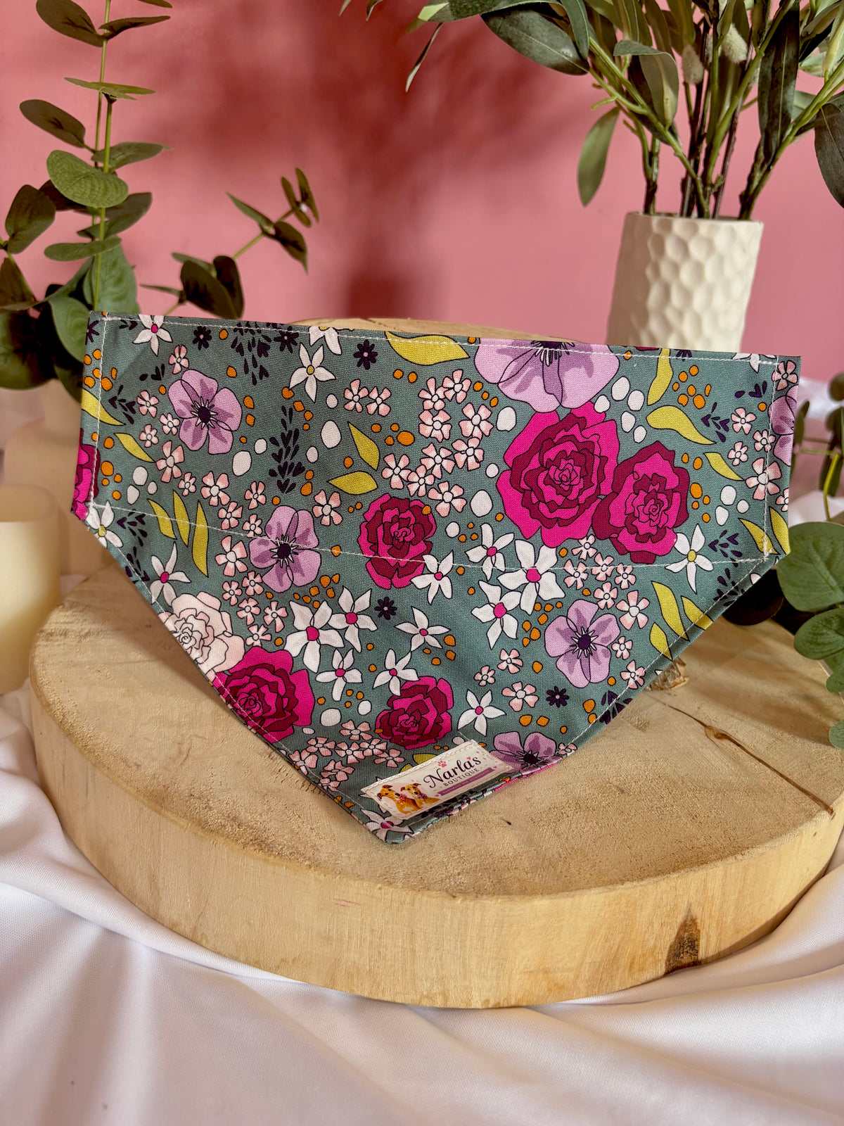 Green Floral Bandana| Handmade Collar Slide-On Bandana