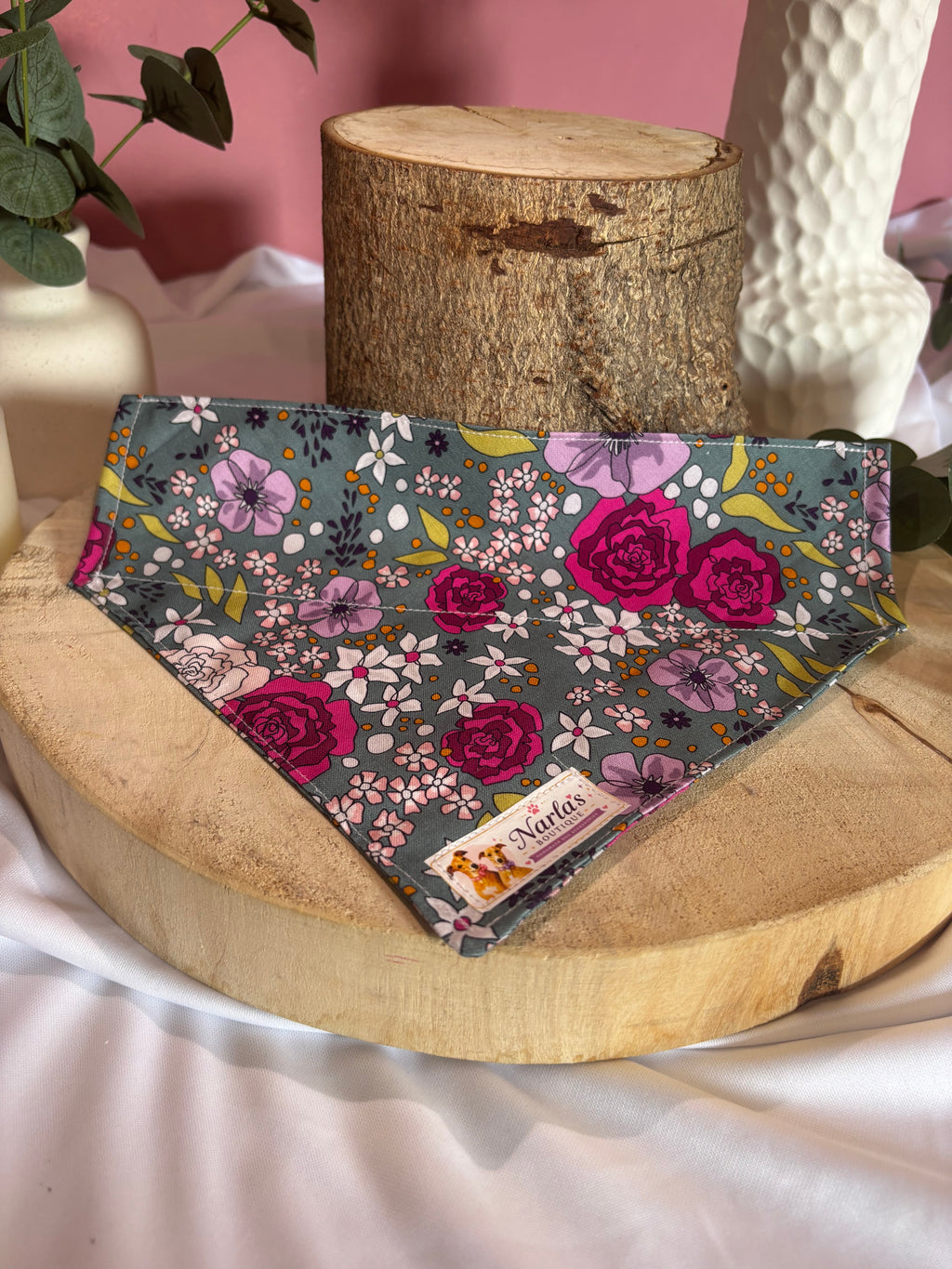 Green Floral Bandana| Handmade Collar Slide-On Bandana
