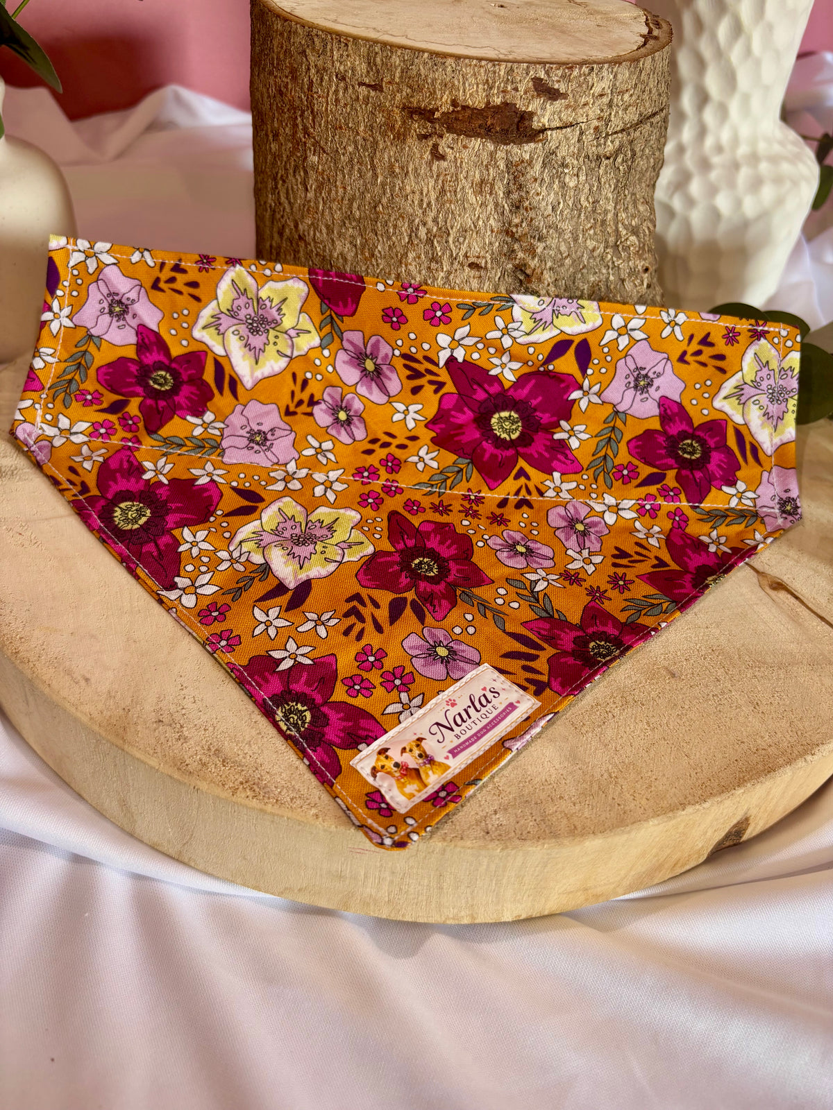Orange Floral Bandana| Handmade Collar Slide-On Bandana