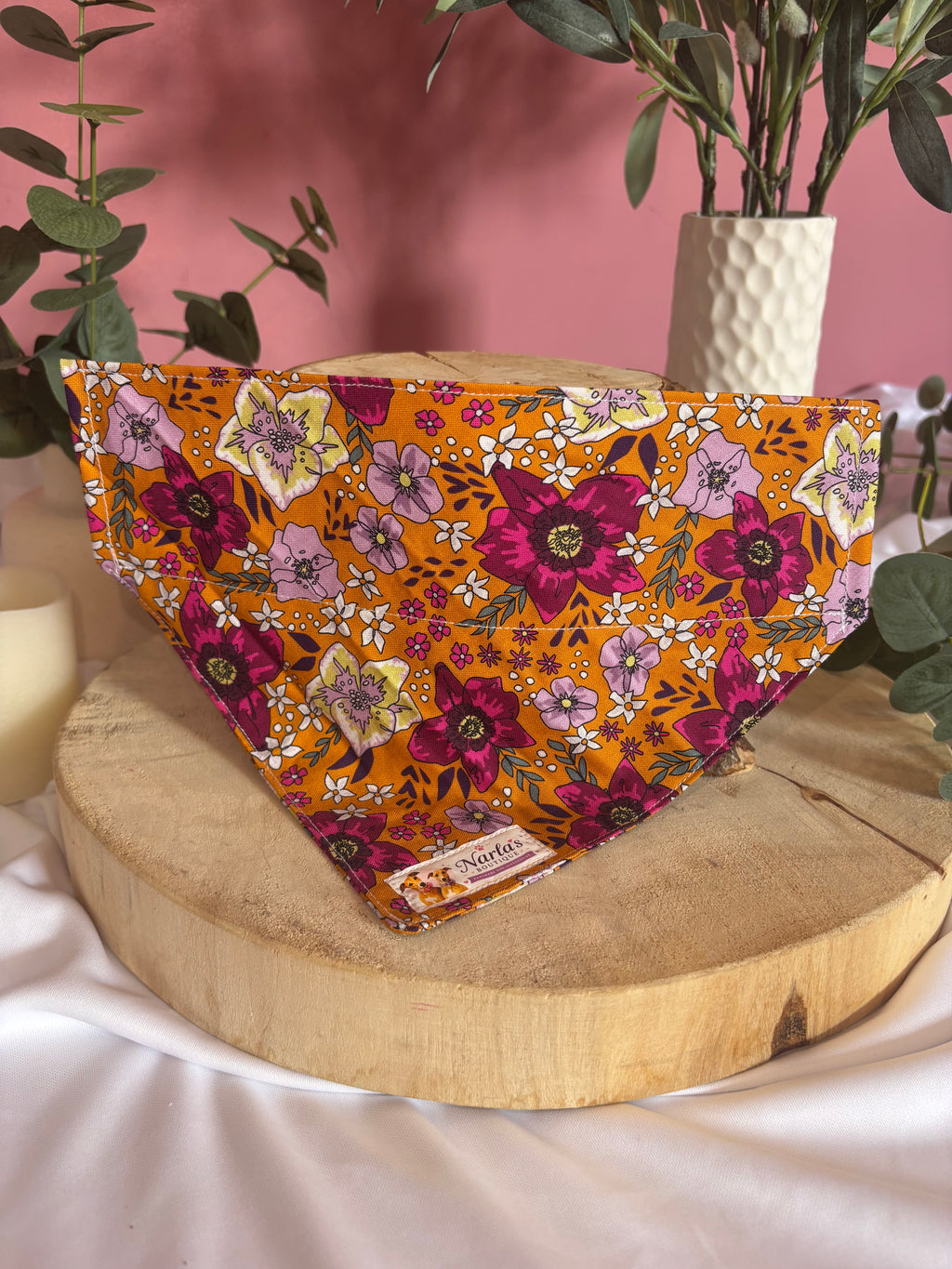 Orange Floral Bandana| Handmade Collar Slide-On Bandana