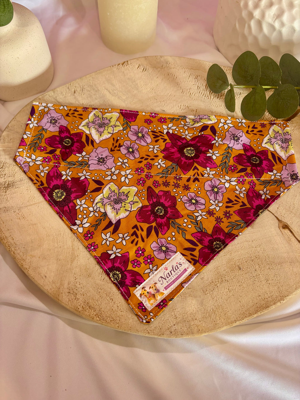 Orange Floral Bandana| Handmade Collar Slide-On Bandana