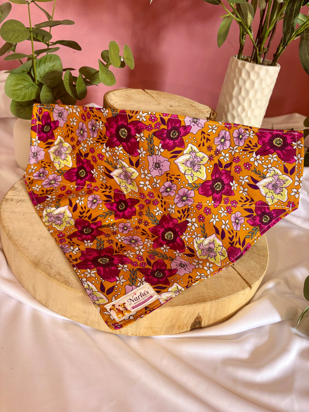 Orange Floral Bandana| Handmade Collar Slide-On Bandana