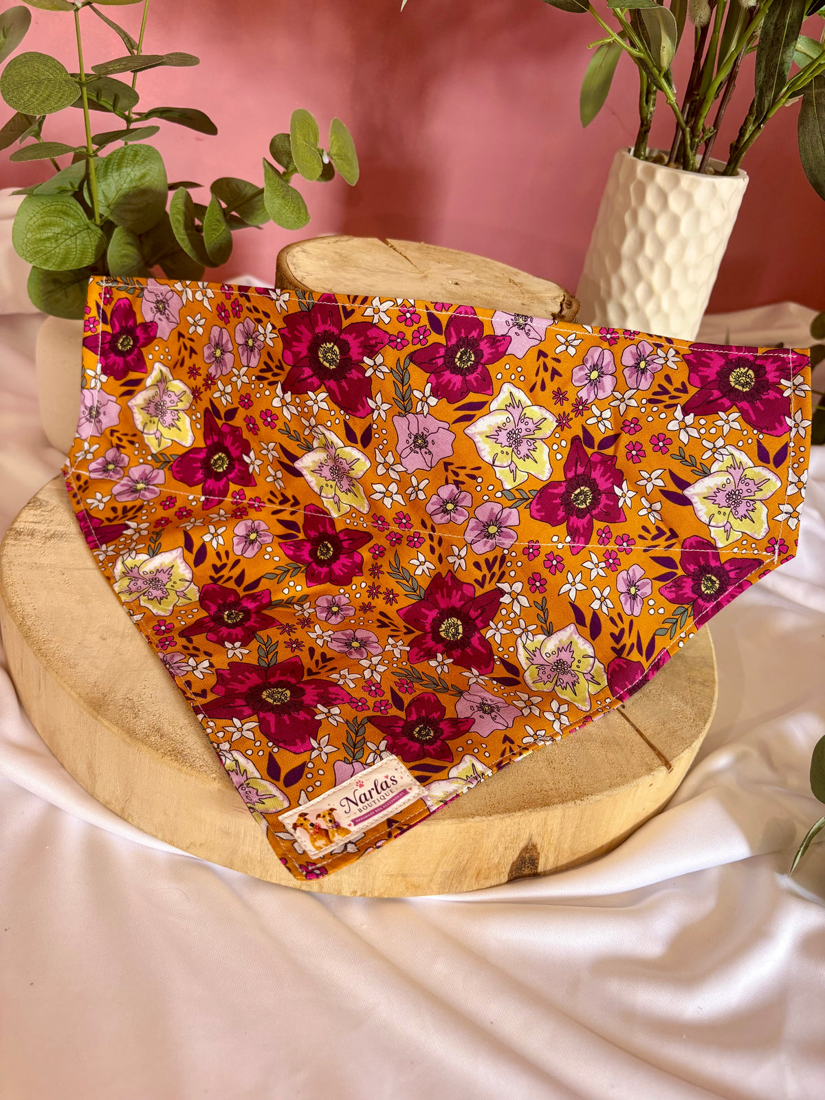 Orange Floral Bandana| Handmade Collar Slide-On Bandana