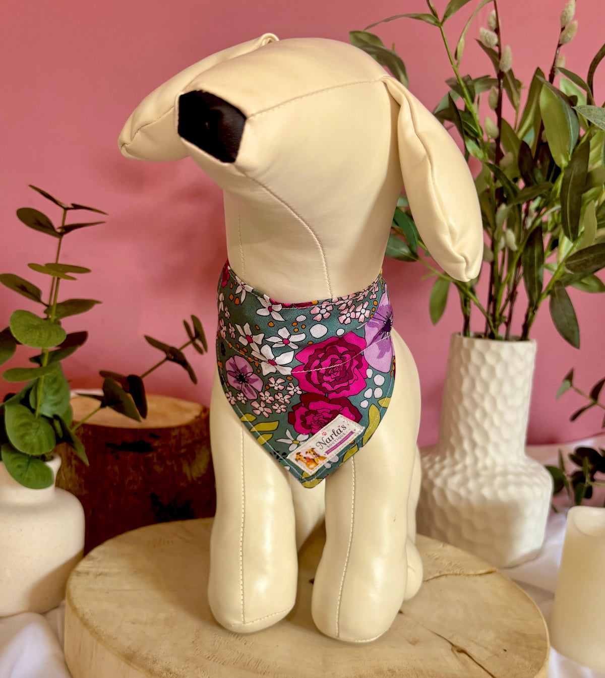 Green Floral Bandana| Handmade Collar Slide-On Bandana