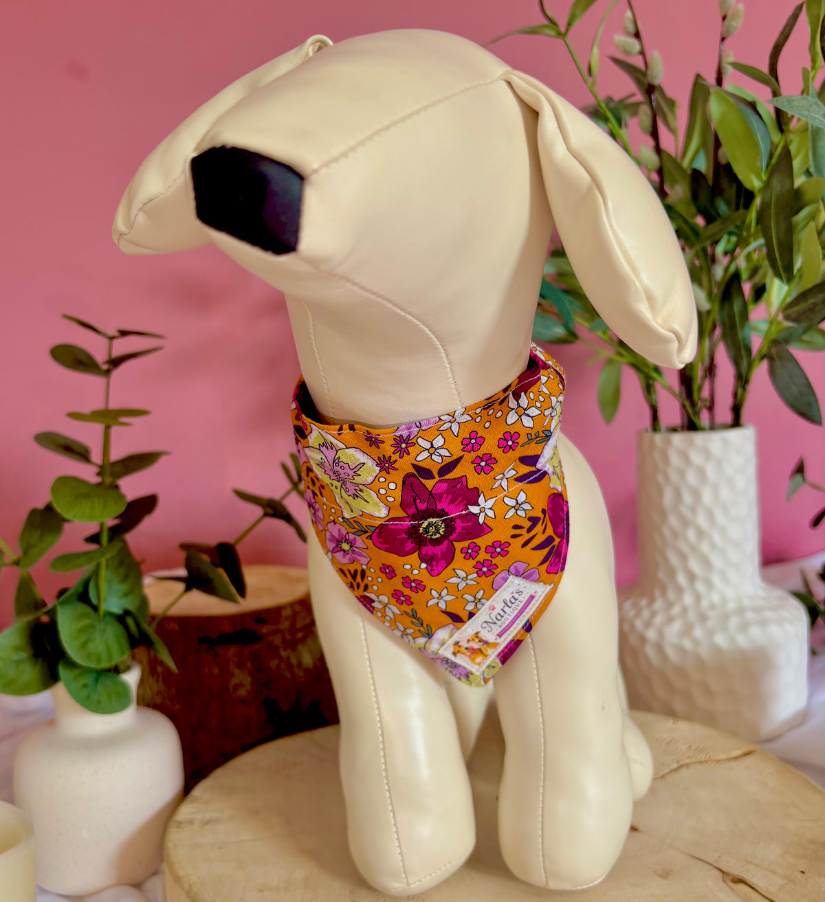 Orange Floral Bandana| Handmade Collar Slide-On Bandana
