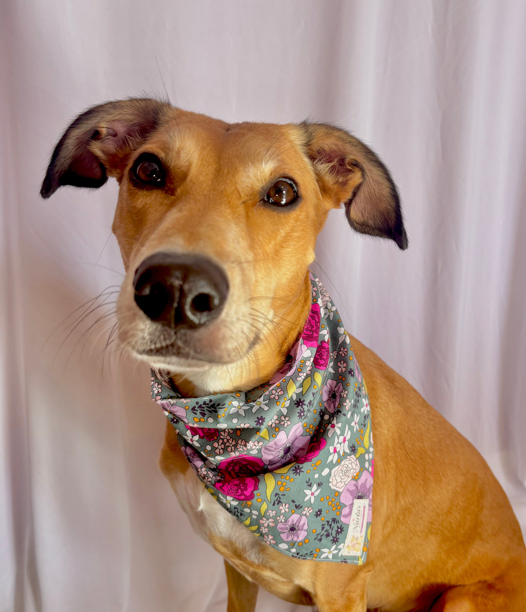 Green Floral Bandana| Handmade Collar Slide-On Bandana